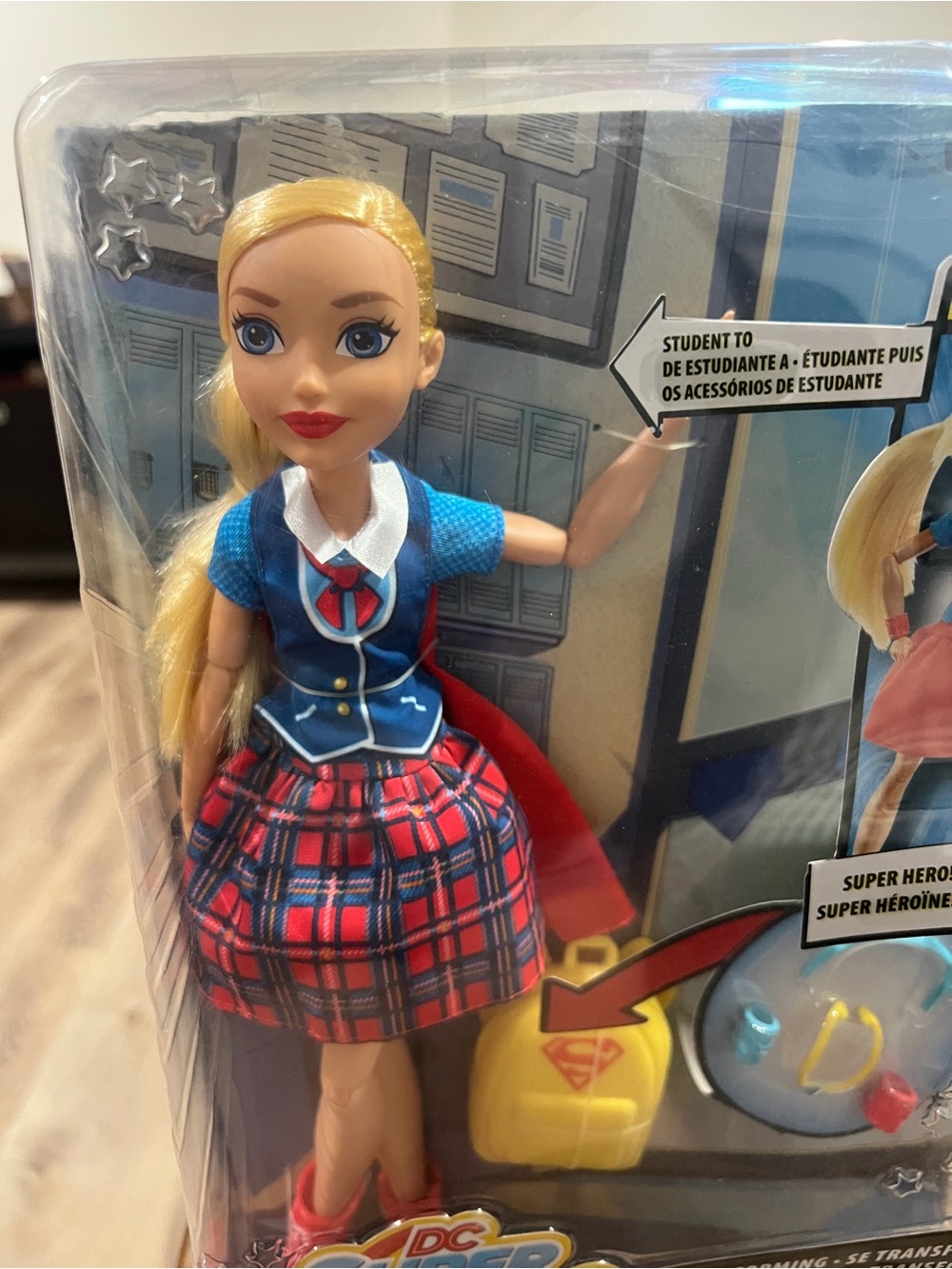 Blond Student Doll in Blue and Red Plaid Outfit